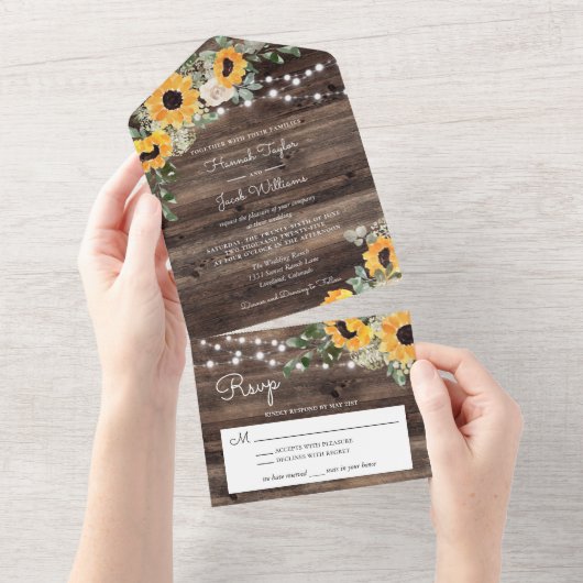 Rustige zonnebloemen Eucalyptus Weddenschap met RS All In One Uitnodiging (Afscheurbaar)