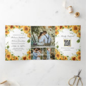 Rustige zonnebloemen Foto Collage QR Code Weddensc Drieluik Uitnodiging (Binnen)
