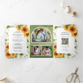 Rustige zonnebloemen Foto van QR Code Weddenschap Drieluik Uitnodiging (Binnen)