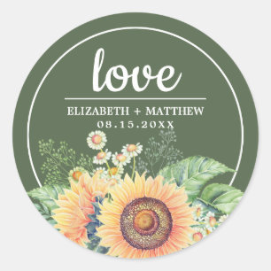 Rustige zonnebloemen Groene bruiloft Ronde Sticker