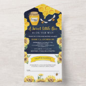 Rustige zonnebloemen honingbijenblauw Baby shower All In One Uitnodiging (Binnen)