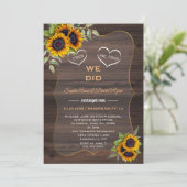 Rustige zonnebloemen Hout Elopement Reception Kaart (Staand voorkant)