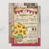 Rustige zonnebloemen Hout Gingham Check Birthday Kaart (Voorkant / Achterkant)