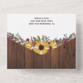 Rustige zonnebloemen Houtkorrelig All In One Uitnodiging (Achterkant)