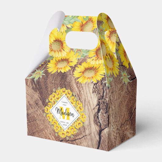 Rustige zonnebloemen Houttextuur Bedankdoosjes (Voorkant Zijde)
