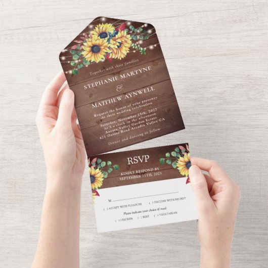 Rustige zonnebloemen lichten eucalyptusfeest all in one uitnodiging (Afscheurbaar)