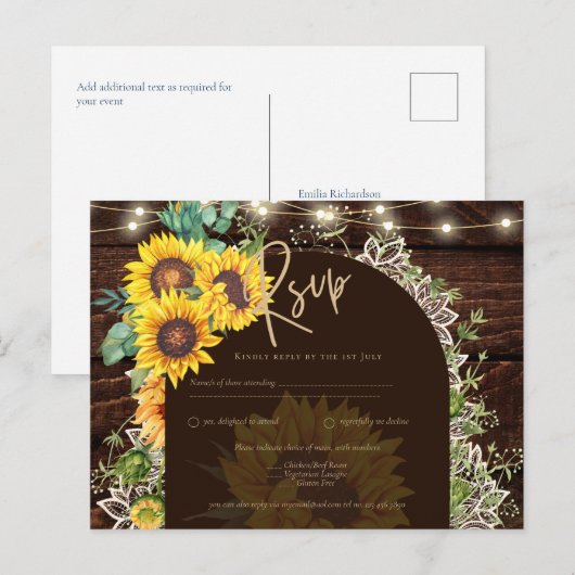 Rustige zonnebloemen Lights Lace Arch Wedding Briefkaart (Voorkant / Achterkant)
