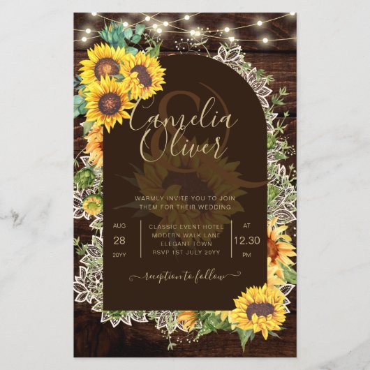 Rustige zonnebloemen Lights Lace Arch Wedding Flyer (Voorkant)