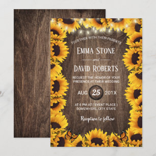 Rustige zonnebloemen Lijst zomerbruiloft Kaart