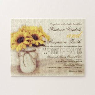 Rustige zonnebloemen Mason Jar Wedding Invite Puzz Legpuzzel