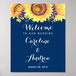 Rustige zonnebloemen Navy Blue Welcome Wedding Sig Poster