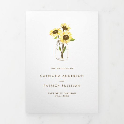 Rustige zonnebloemen op het huwelijk tussen Mason Drieluik Uitnodiging (Cover)