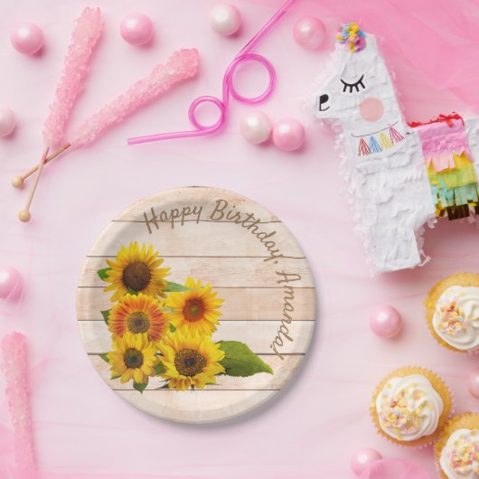 Rustige zonnebloemen op hout papieren bordje (Feest)