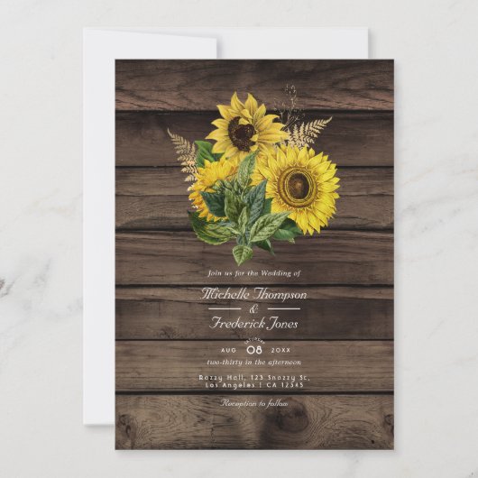 Rustige zonnebloemen QR-code RSVP Landhuwelijk Kaart (Voorkant)