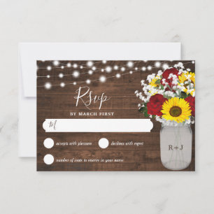 Rustige zonnebloemen Rozen Mason Jar Lights Weddin RSVP Kaartje
