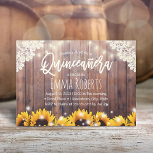 Rustige zonnebloemen & String Lights Quinceanera Kaart