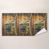 Rustige Zonnebloemen Wagon Wheel Cowboy Boots Badhanddoek (Badhanddoek)