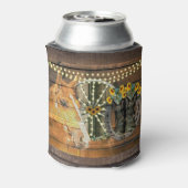Rustige Zonnebloemen Wagon Wheel Cowboy Boots Blikjeskoeler (Blikje Achterkant)