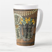 Rustige Zonnebloemen Wagon Wheel Cowboy Boots Latte Mok (Rechterhoek)
