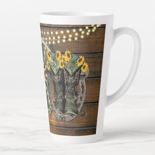 Rustige Zonnebloemen Wagon Wheel Cowboy Boots Latte Mok (Rechts)