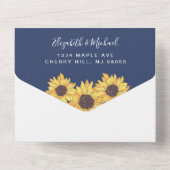 Rustige zonnebloemen Waterverf Blue Wedding All In One Uitnodiging (Achterkant)