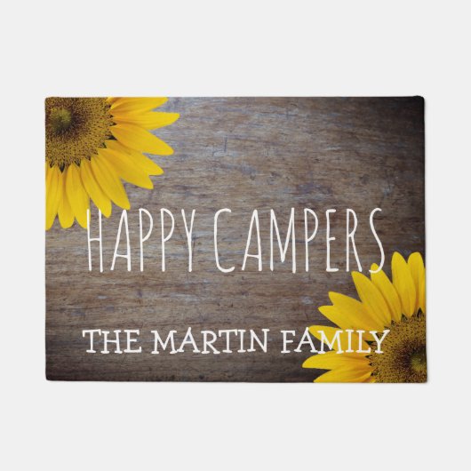 Rustige zonnebloemen Weathered Wood | Happy Camper Deurmat (Voorkant)