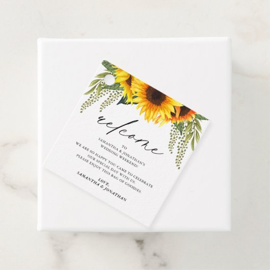 Rustige zonnebloemen Weddenschap Welkomsttas Bedankjes Labels (In situ)