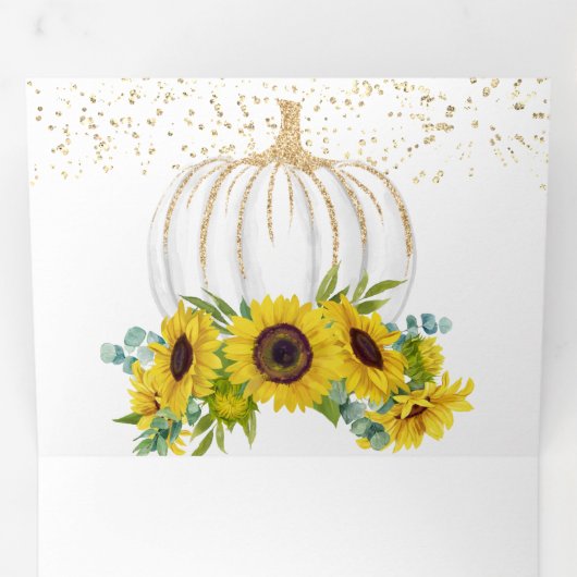 Rustige zonnebloemen Witte pompoen Valle bruiloft Drieluik Uitnodiging (Binnenzijde eerst)