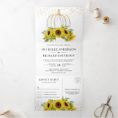 Rustige zonnebloemen Witte pompoen Valle bruiloft Drieluik Uitnodiging (Binnen)