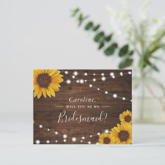 Rustige zonnebloemen worden mijn Bridesmaid Uitnodiging Briefkaart (Staand voorkant)