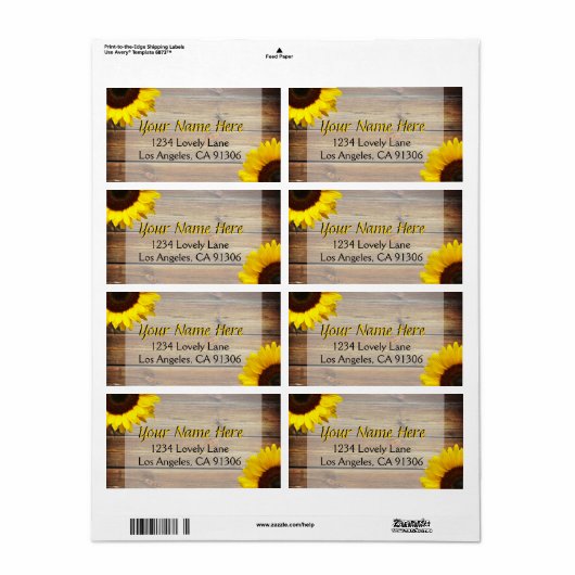 Rustige zonnebloemlabels etiket (Full Sheet)