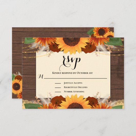 Rustige zonnebloempitten Terracotta Wedding RSVP K (Voorkant / Achterkant)