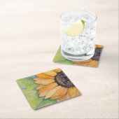Rustige zonnebloempkunst vierkante kartonnen onderzetter (Insitu)
