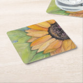 Rustige zonnebloempkunst vierkante kartonnen onderzetter (Schuin)