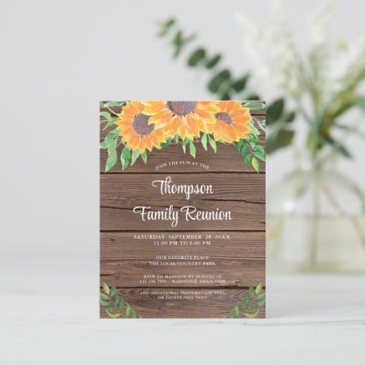 Rustige zonnebloempreünie uitnodiging briefkaart (Staand voorkant)