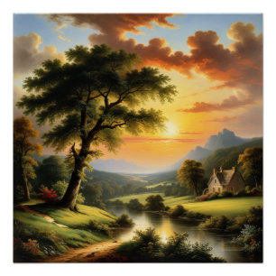 Rustige Zonsondergang bij de Rivier Perfect Poster