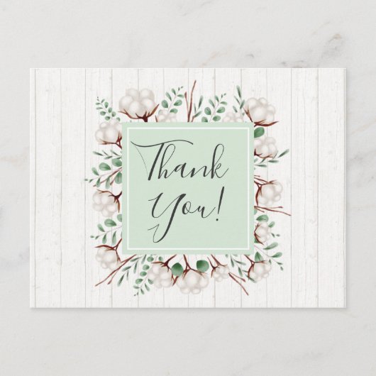 Rustige Zuidelijke katoenbloemen op hout Dank je Briefkaart (Voorkant)