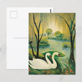 Rustige zwanen in een sereen landschap briefkaart