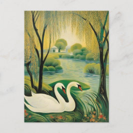 Rustige zwanen in een sereen landschap briefkaart