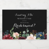 Rustige zwarte botanische bridesmaïde. sparkling wijnetiket (Enkel label)