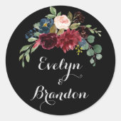 Rustige zwarte botanische bruiloft ronde sticker (Voorkant)