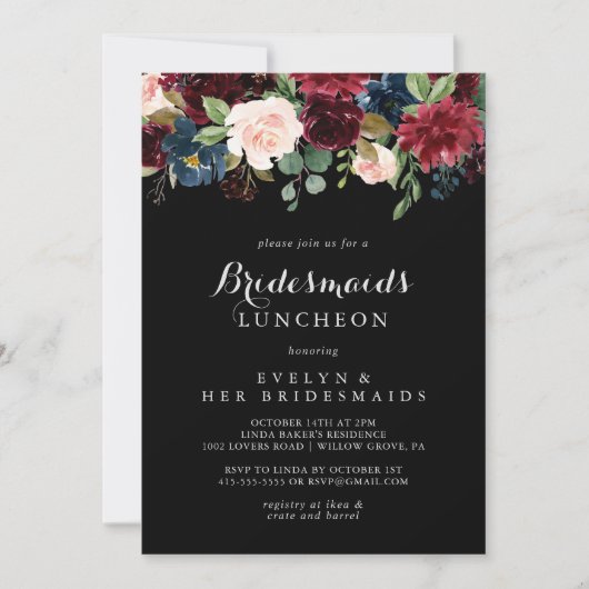 Rustige zwarte bridesmaids Luncheon Shower Kaart (Voorkant)