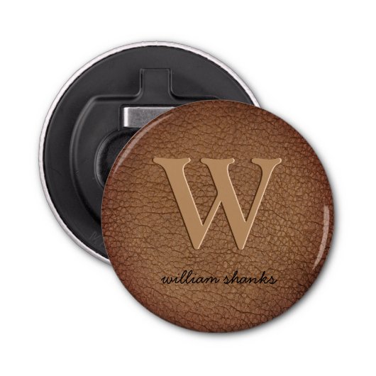 Rustige, zwarte gouden monogram, stijlvol button flesopener (Voorkant)