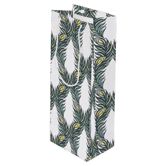 Rustige zwarte, groene en witte pacockveren wijn cadeautas (Voorkant Gekanteld)