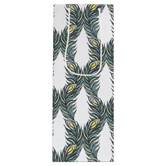 Rustige zwarte, groene en witte pacockveren wijn cadeautas (Voorkant)