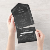 Rustige zwarte karton rsvp bruiloft all in one uitnodiging (Afscheurbaar)