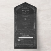 Rustige zwarte karton rsvp bruiloft all in one uitnodiging (Binnen)