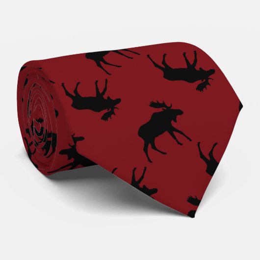 Rustige zwarte Moose op rood Stropdas (Opgerold)