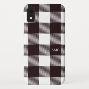 Rustige zwarte & witte controleur Tartan Monogram iPhone XR Hoesje