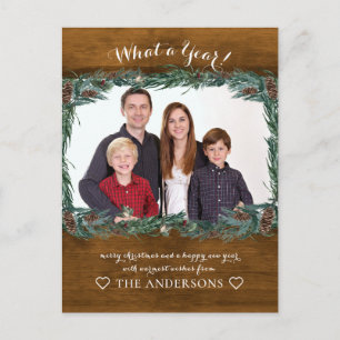 Rustikal Wat een jaar! Weihnachtskranz Foto Briefkaart
